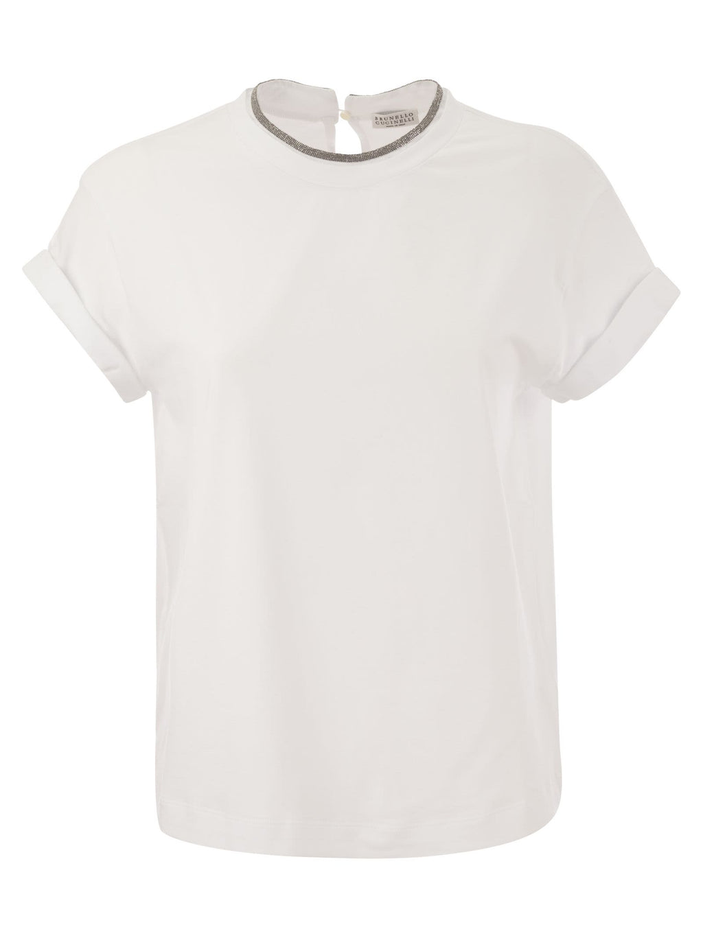 Brunello Cucinelli Women Stretch Cotton Jersey T-Shirt With Precious Faux-Layering Luosophy