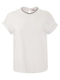 Brunello Cucinelli Women Stretch Cotton Jersey T-Shirt With Precious Faux-Layering Luosophy