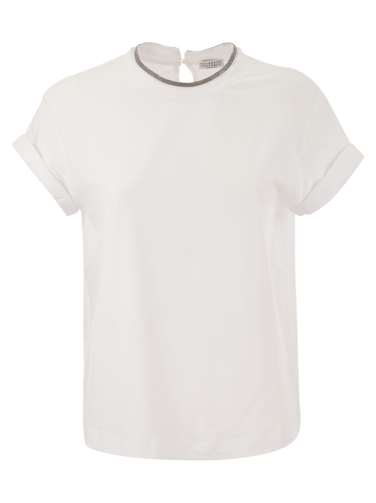 Brunello Cucinelli Women Stretch Cotton Jersey T-Shirt With Precious Faux-Layering Luosophy