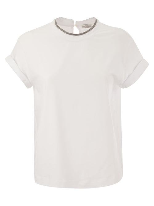 Brunello Cucinelli Women Stretch Cotton Jersey T-Shirt With Precious Faux-Layering Luosophy
