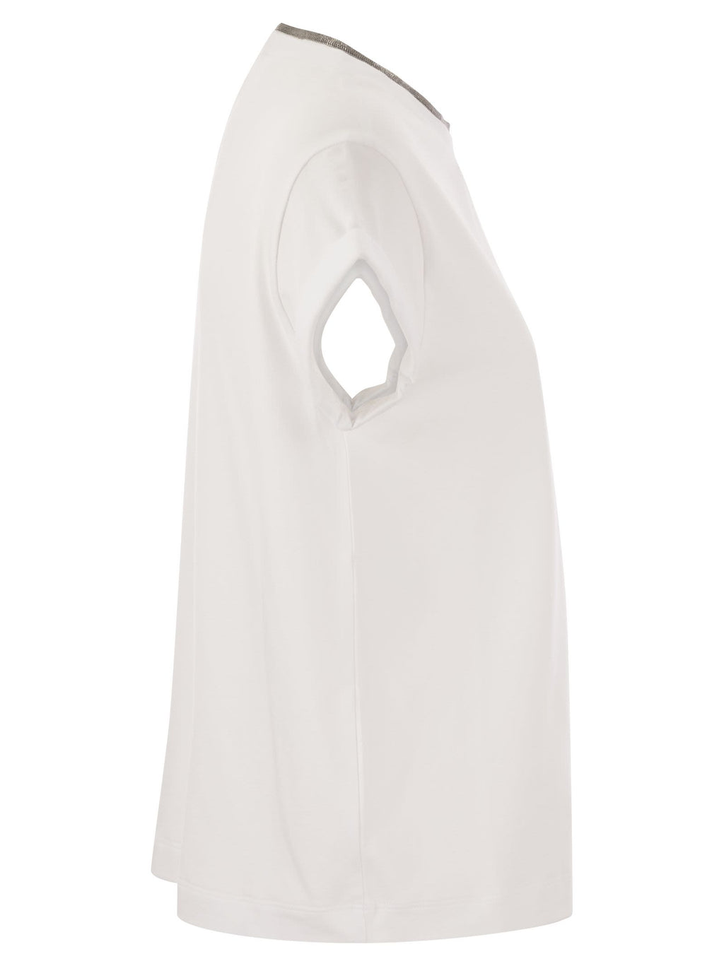 Brunello Cucinelli Women Stretch Cotton Jersey T-Shirt With Precious Faux-Layering Luosophy