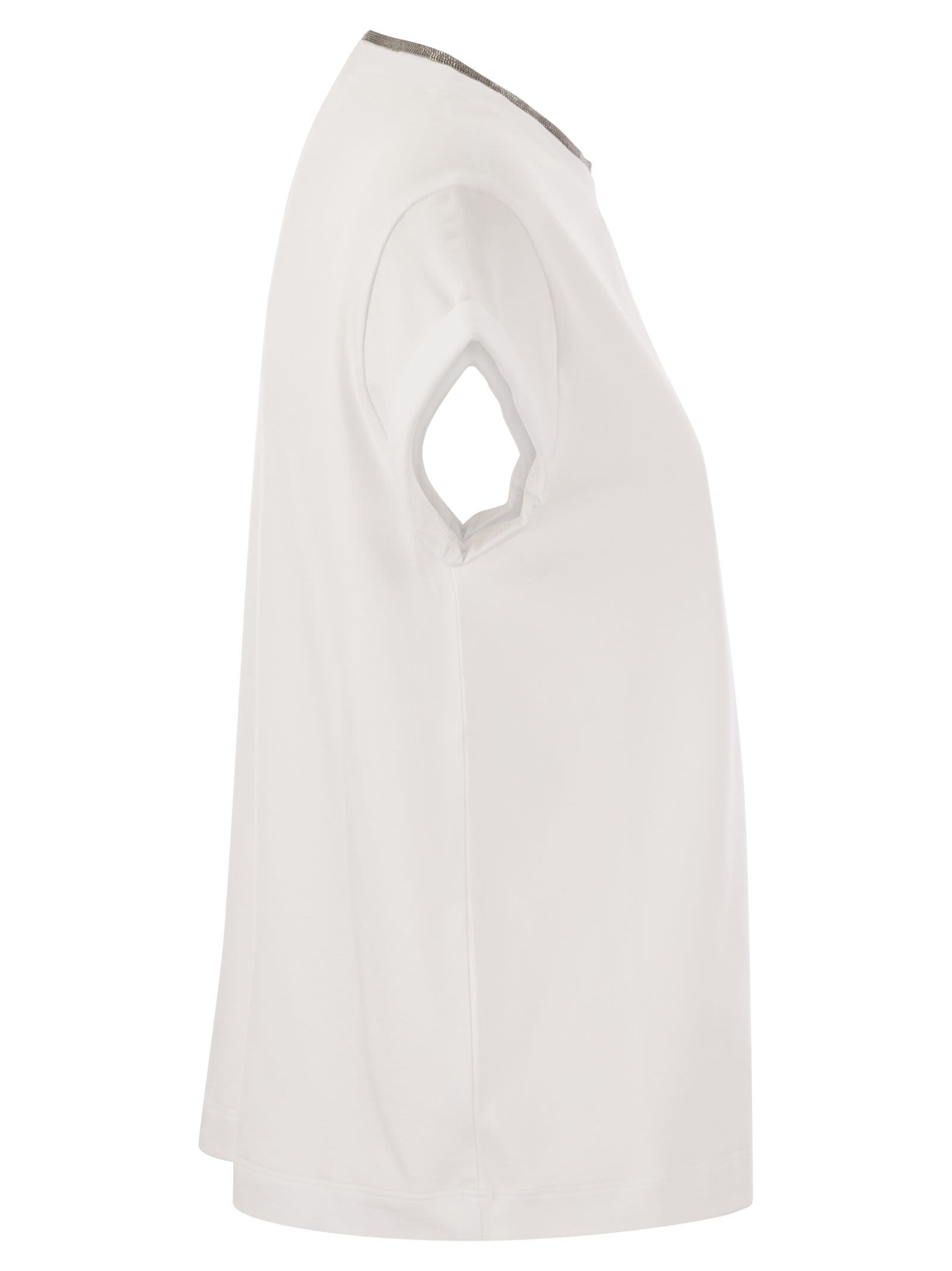 Brunello Cucinelli Women Stretch Cotton Jersey T-Shirt With Precious Faux-Layering Luosophy