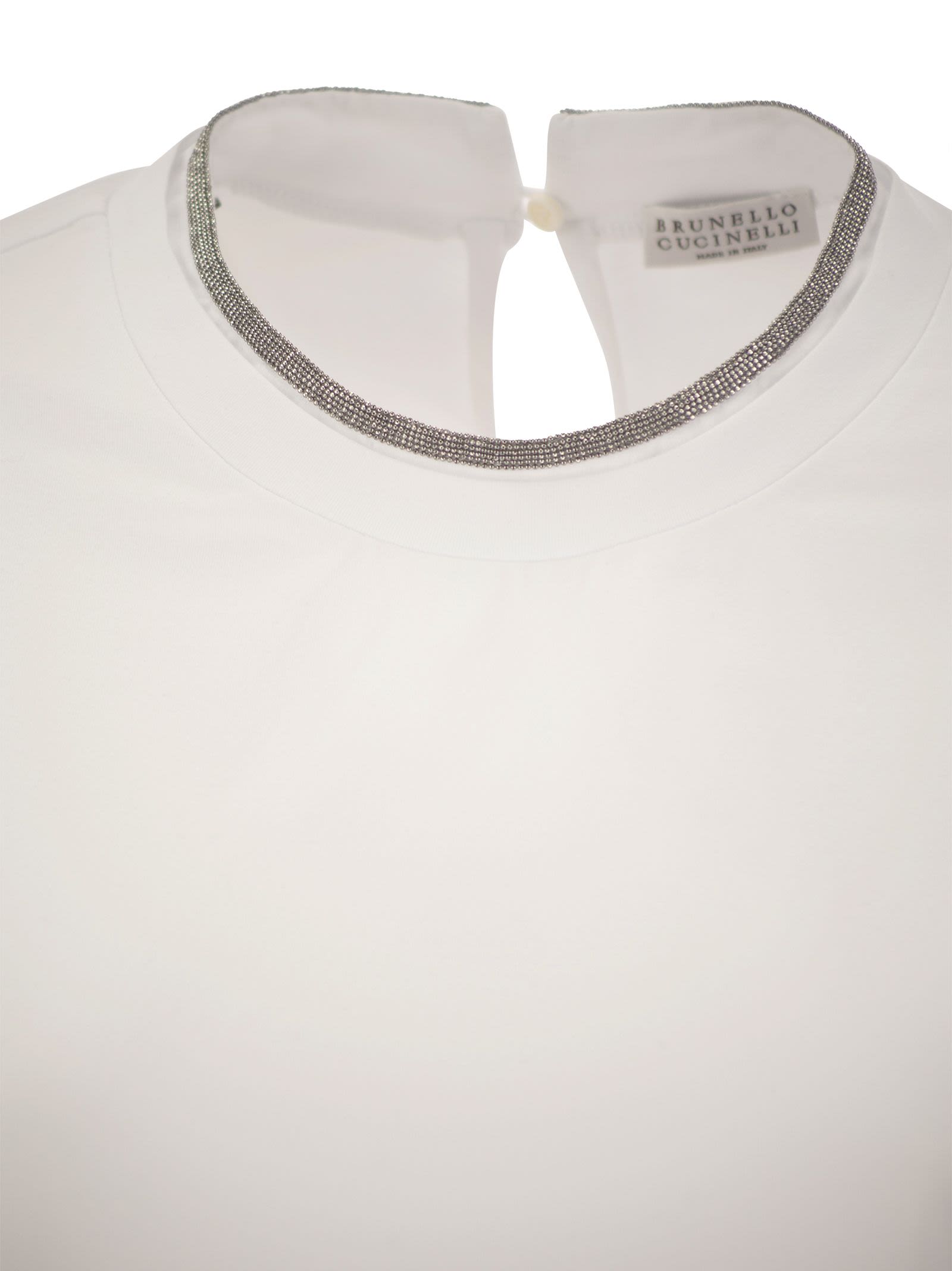 Brunello Cucinelli Women Stretch Cotton Jersey T-Shirt With Precious Faux-Layering Luosophy