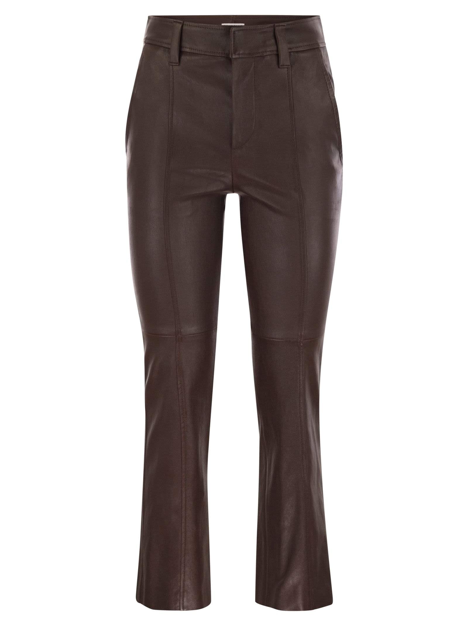 Brunello Cucinelli Women Stretch Nappa Leather Square Cigarette Trousers With Jewellery Luosophy