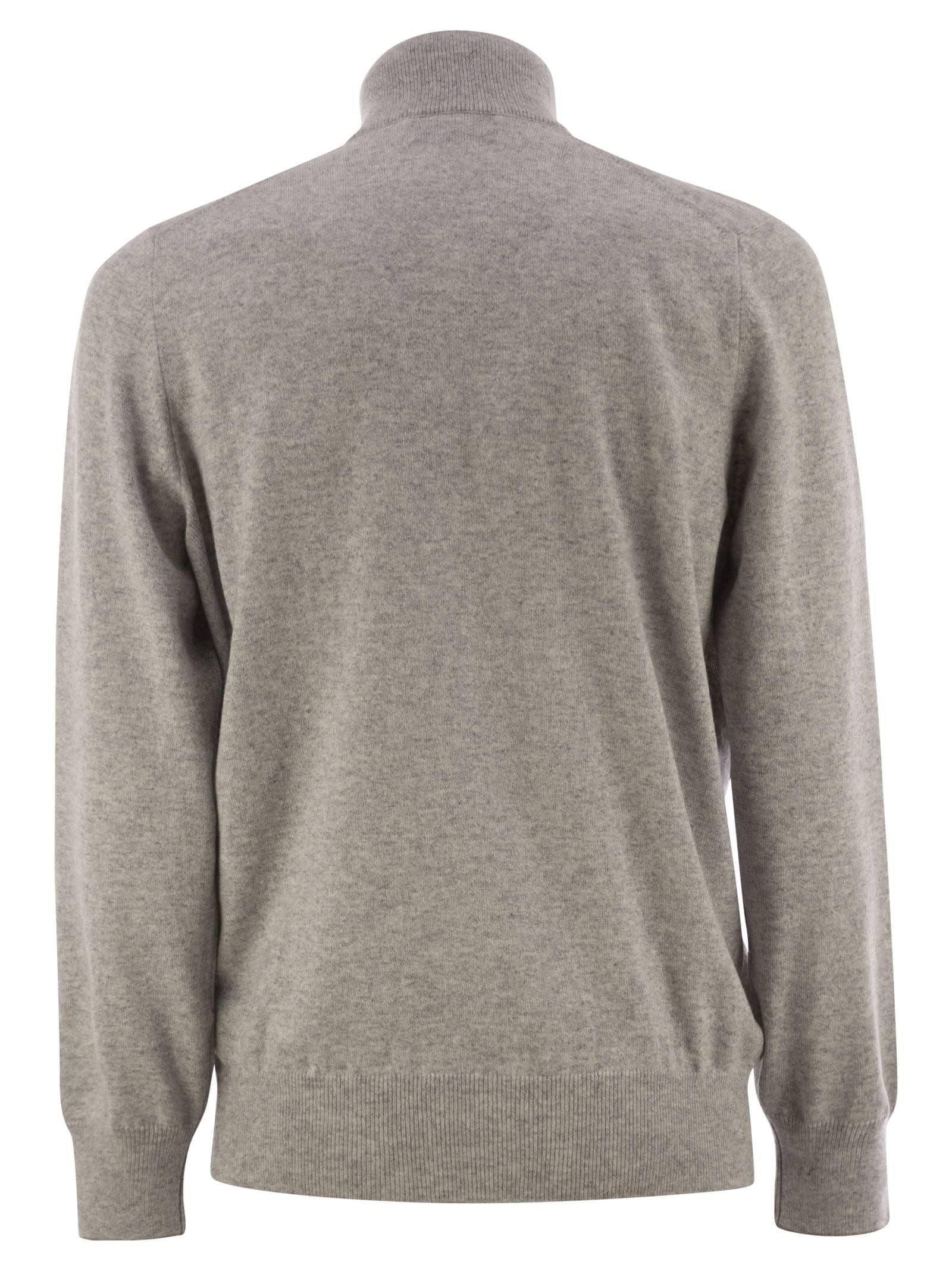Brunello Cucinelli Men High-Necked Cashmere Sweater With Zip Opening Luosophy