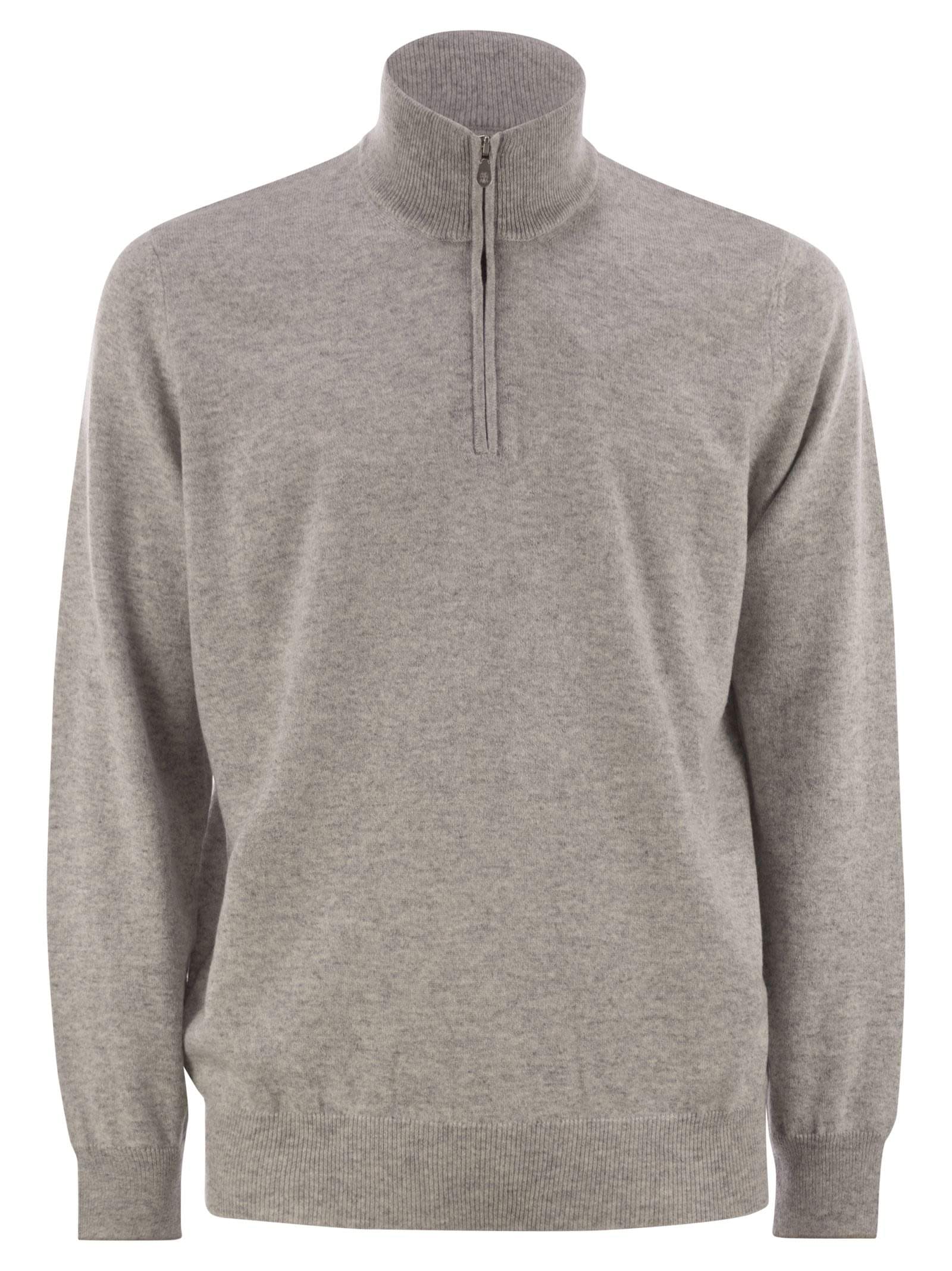 Brunello Cucinelli Men High-Necked Cashmere Sweater With Zip Opening Luosophy