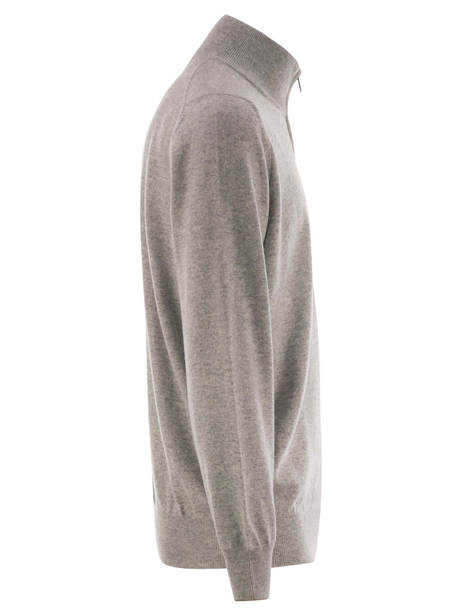 Brunello Cucinelli Men High-Necked Cashmere Sweater With Zip Opening Luosophy