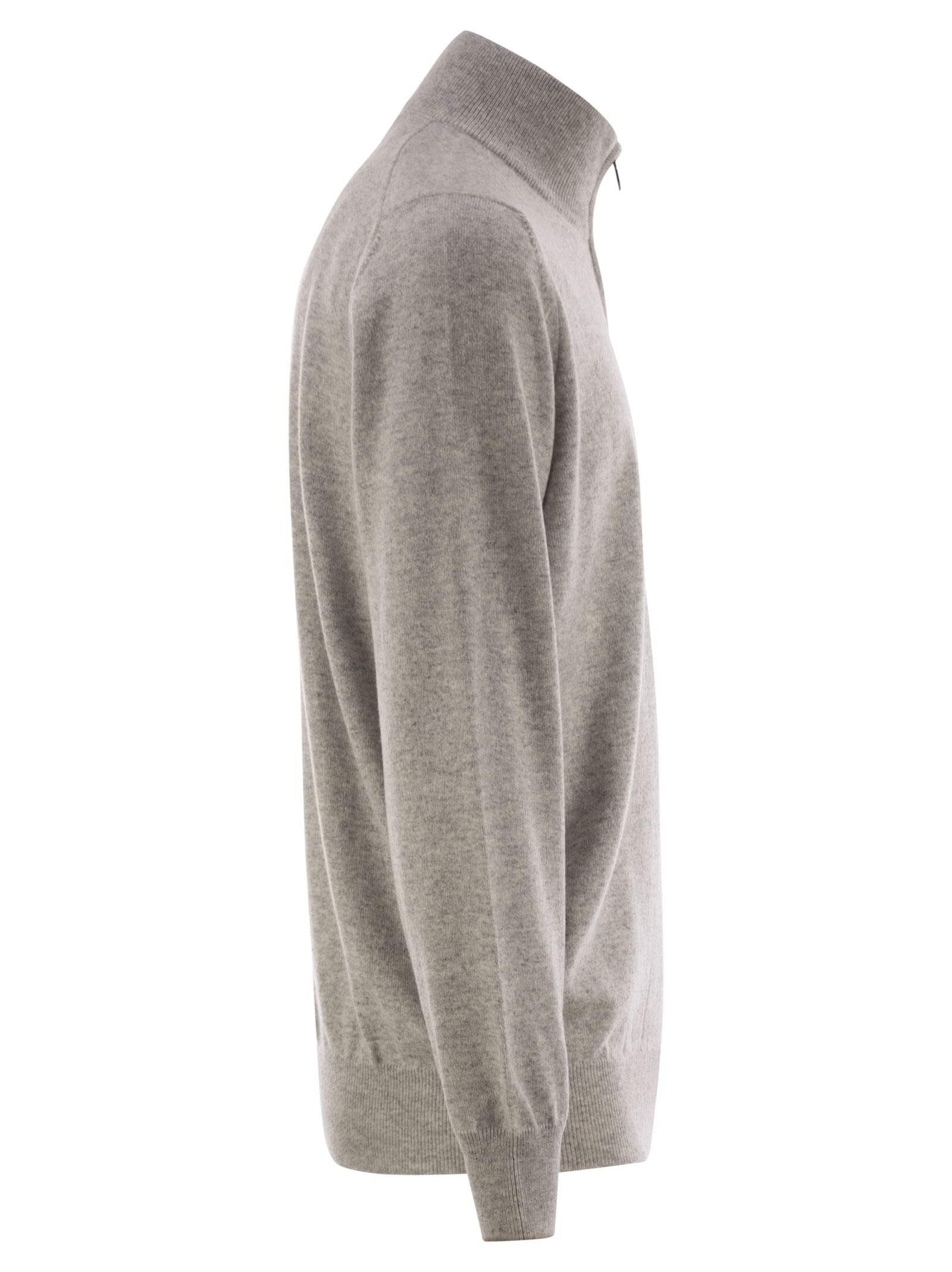 Brunello Cucinelli Men High-Necked Cashmere Sweater With Zip Opening Luosophy