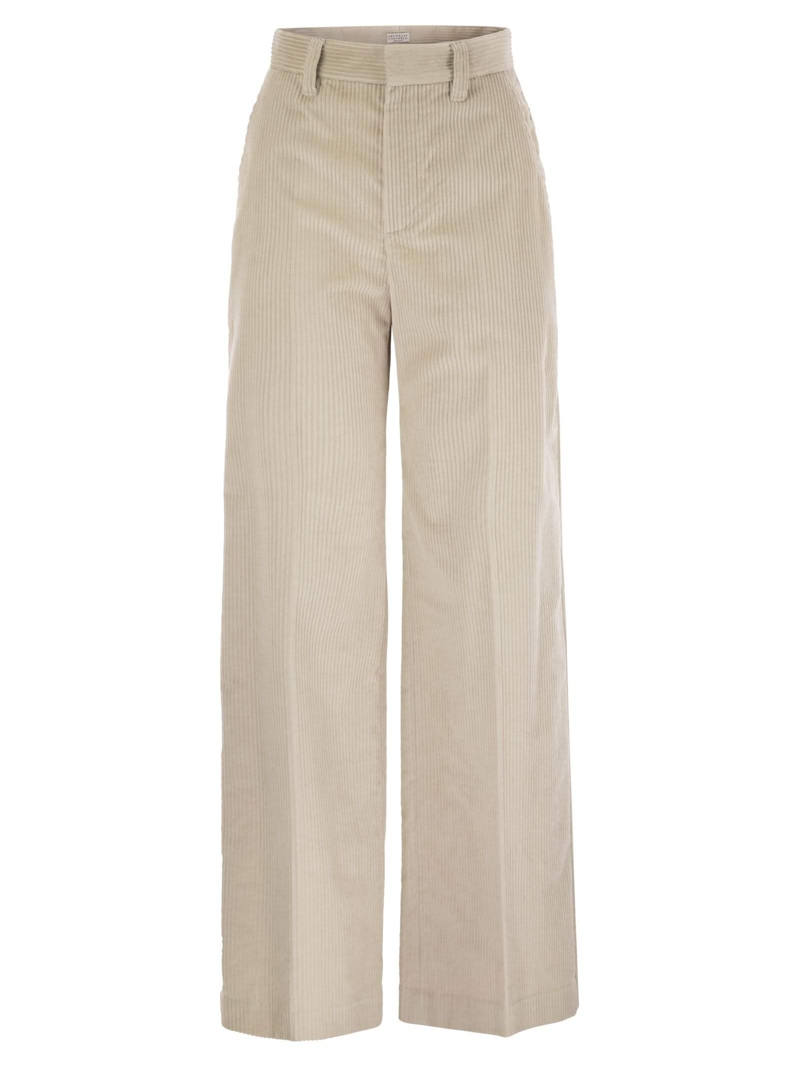 Brunello Cucinelli Women Fluid Corduroy Sartorial Track Trousers With Jewellery Luosophy