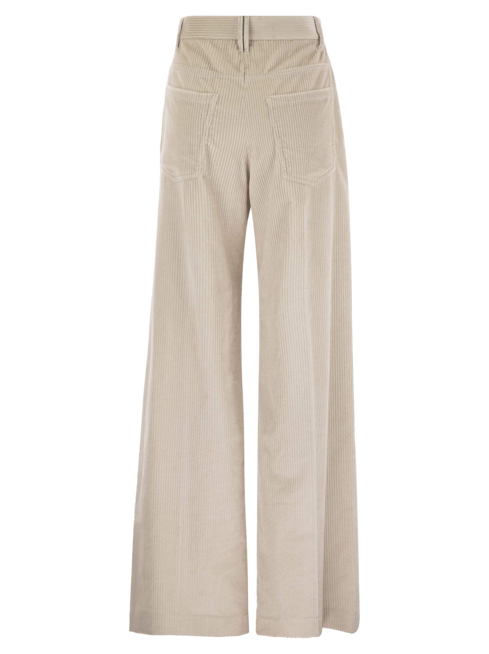 Brunello Cucinelli Women Fluid Corduroy Sartorial Track Trousers With Jewellery Luosophy