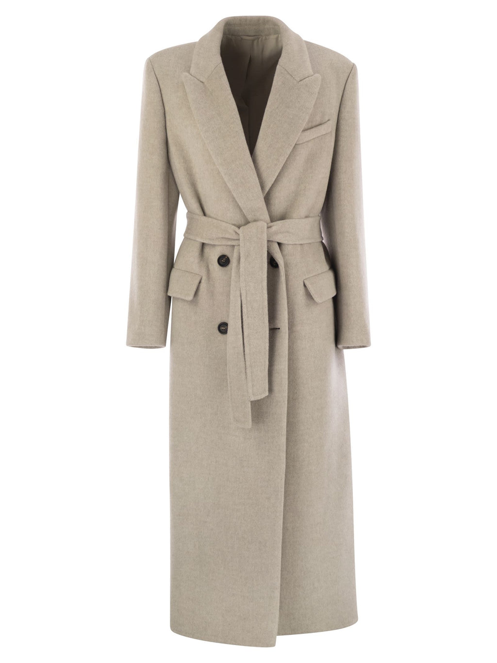 Brunello Cucinelli Women Double-Breasted Coat In Virgin Wool And Cashmere Cloth With Jewellery Luosophy