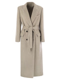 Brunello Cucinelli Women Double-Breasted Coat In Virgin Wool And Cashmere Cloth With Jewellery Luosophy