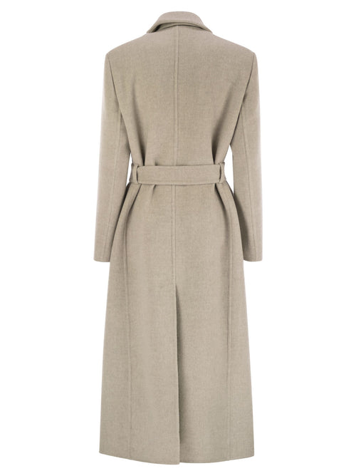 Brunello Cucinelli Women Double-Breasted Coat In Virgin Wool And Cashmere Cloth With Jewellery Luosophy