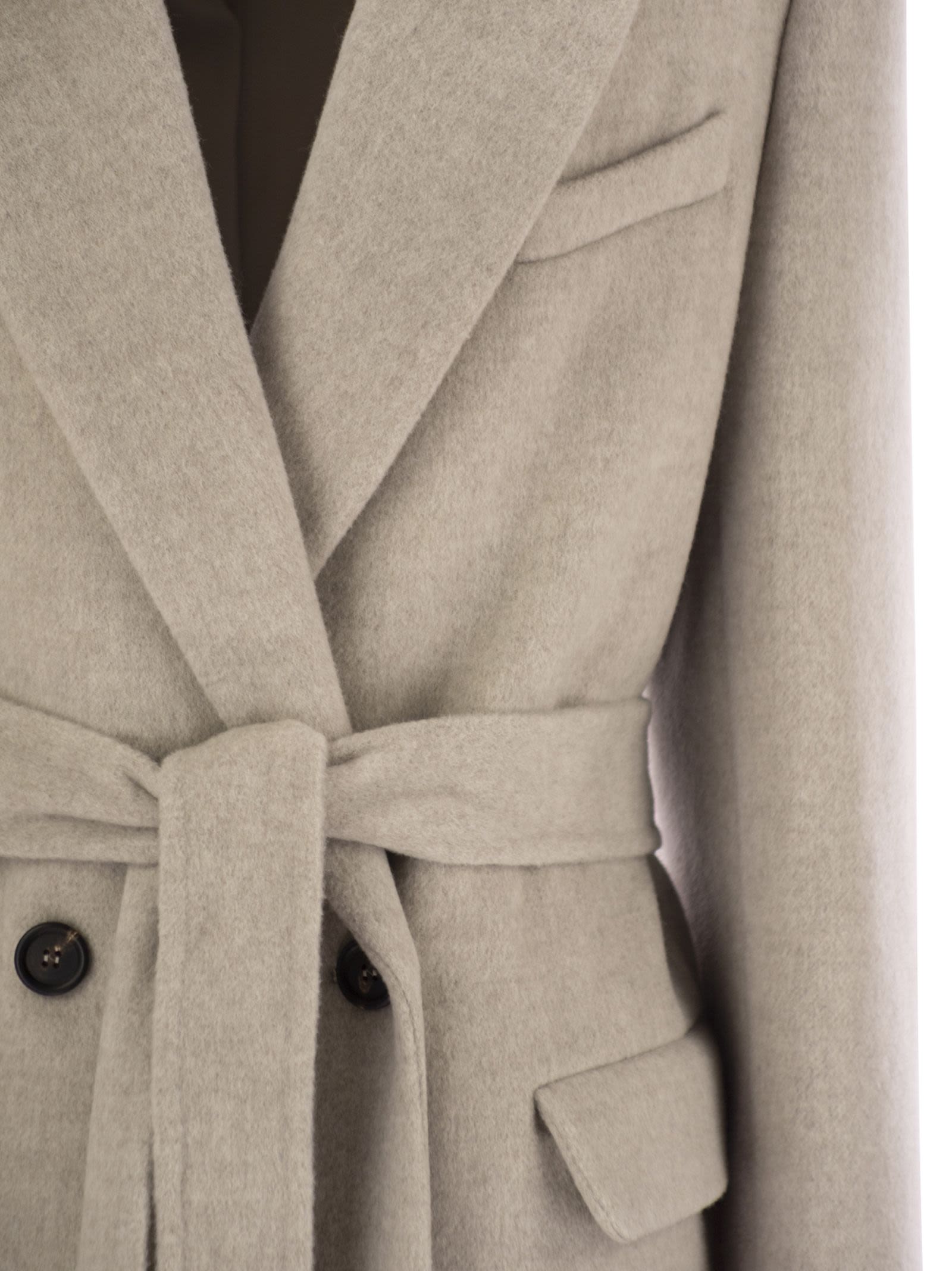 Brunello Cucinelli Women Double-Breasted Coat In Virgin Wool And Cashmere Cloth With Jewellery Luosophy