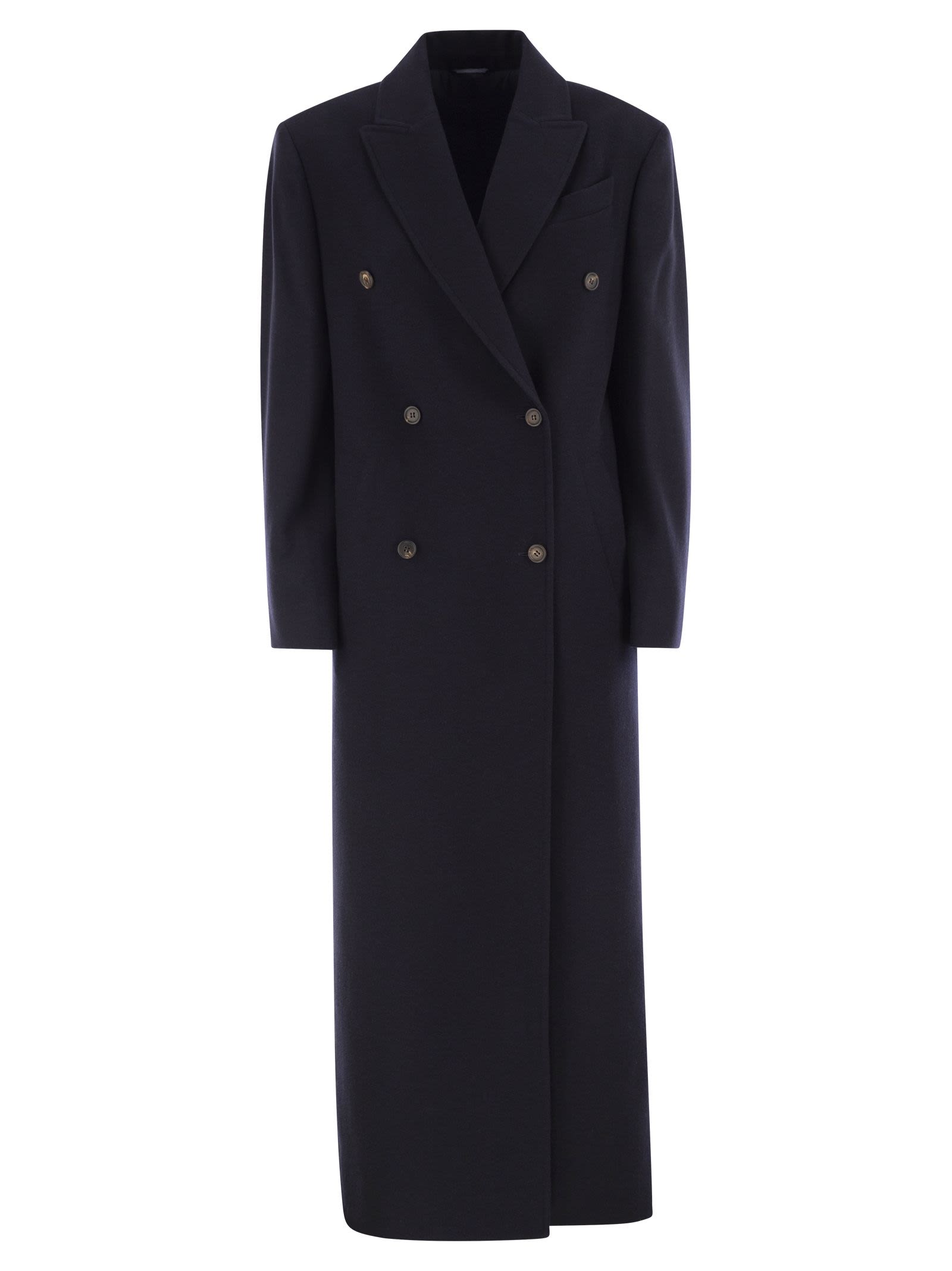 Brunello Cucinelli Women Long Wool Coat With Jewellery Luosophy