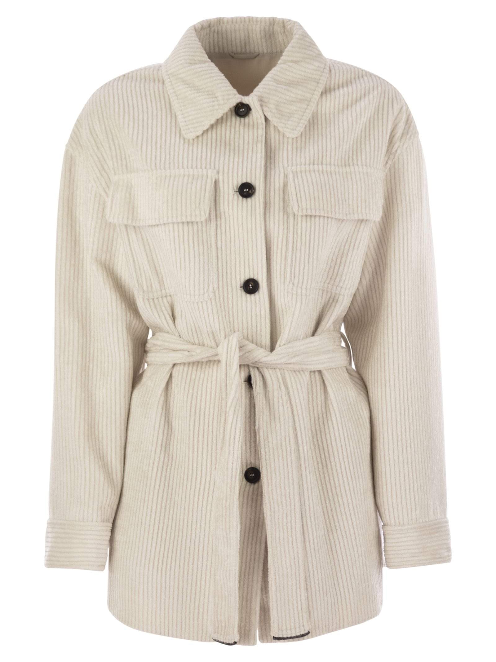 Brunello Cucinelli Women Corduroy Safari-Style Jacket With Jewellery Luosophy