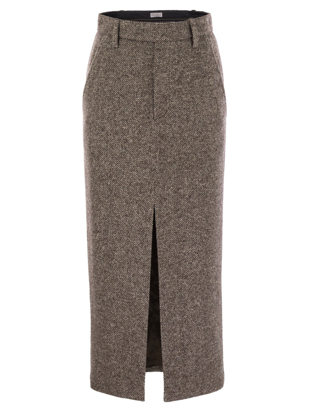 Brunello Cucinelli Women Sartorial Pencil Skirt In Diagonal Mélange Of Virgin Wool And Silk With Moniline Luosophy