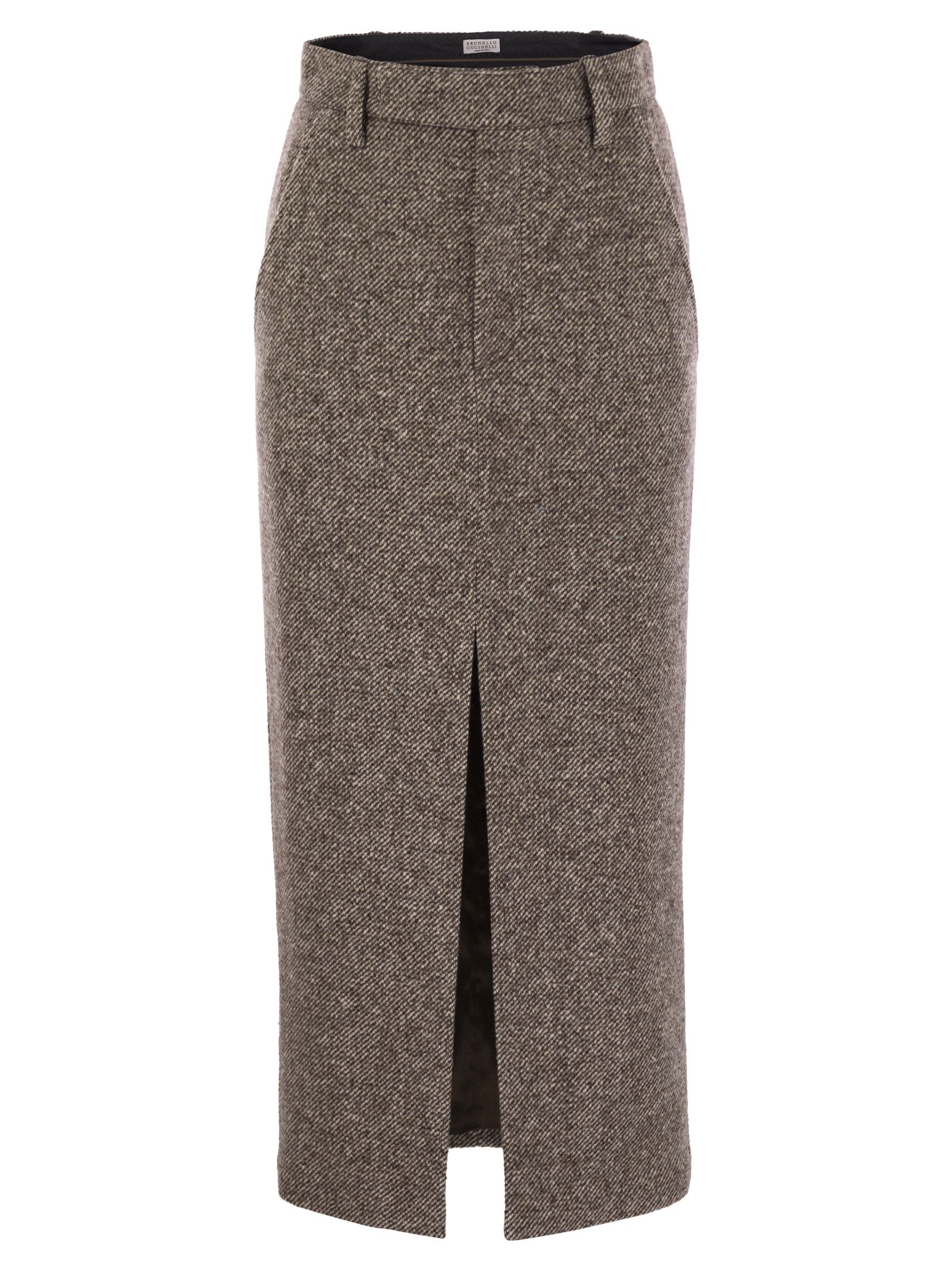 Brunello Cucinelli Women Sartorial Pencil Skirt In Diagonal Mélange Of Virgin Wool And Silk With Moniline Luosophy