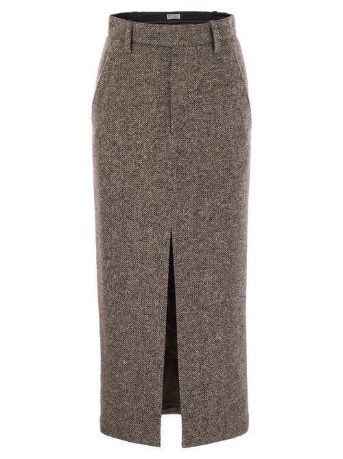 Brunello Cucinelli Women Sartorial Pencil Skirt In Diagonal Mélange Of Virgin Wool And Silk With Moniline Luosophy