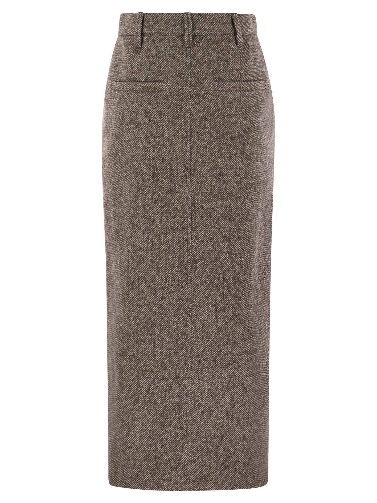 Brunello Cucinelli Women Sartorial Pencil Skirt In Diagonal Mélange Of Virgin Wool And Silk With Moniline Luosophy