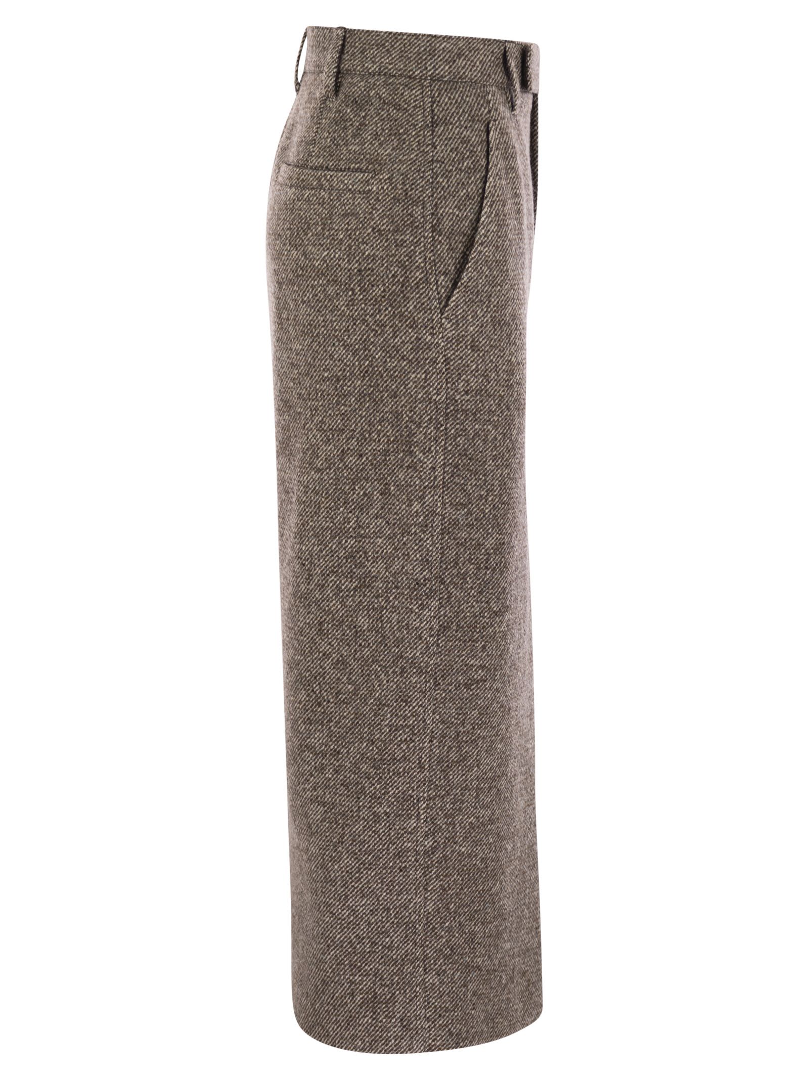 Brunello Cucinelli Women Sartorial Pencil Skirt In Diagonal Mélange Of Virgin Wool And Silk With Moniline Luosophy
