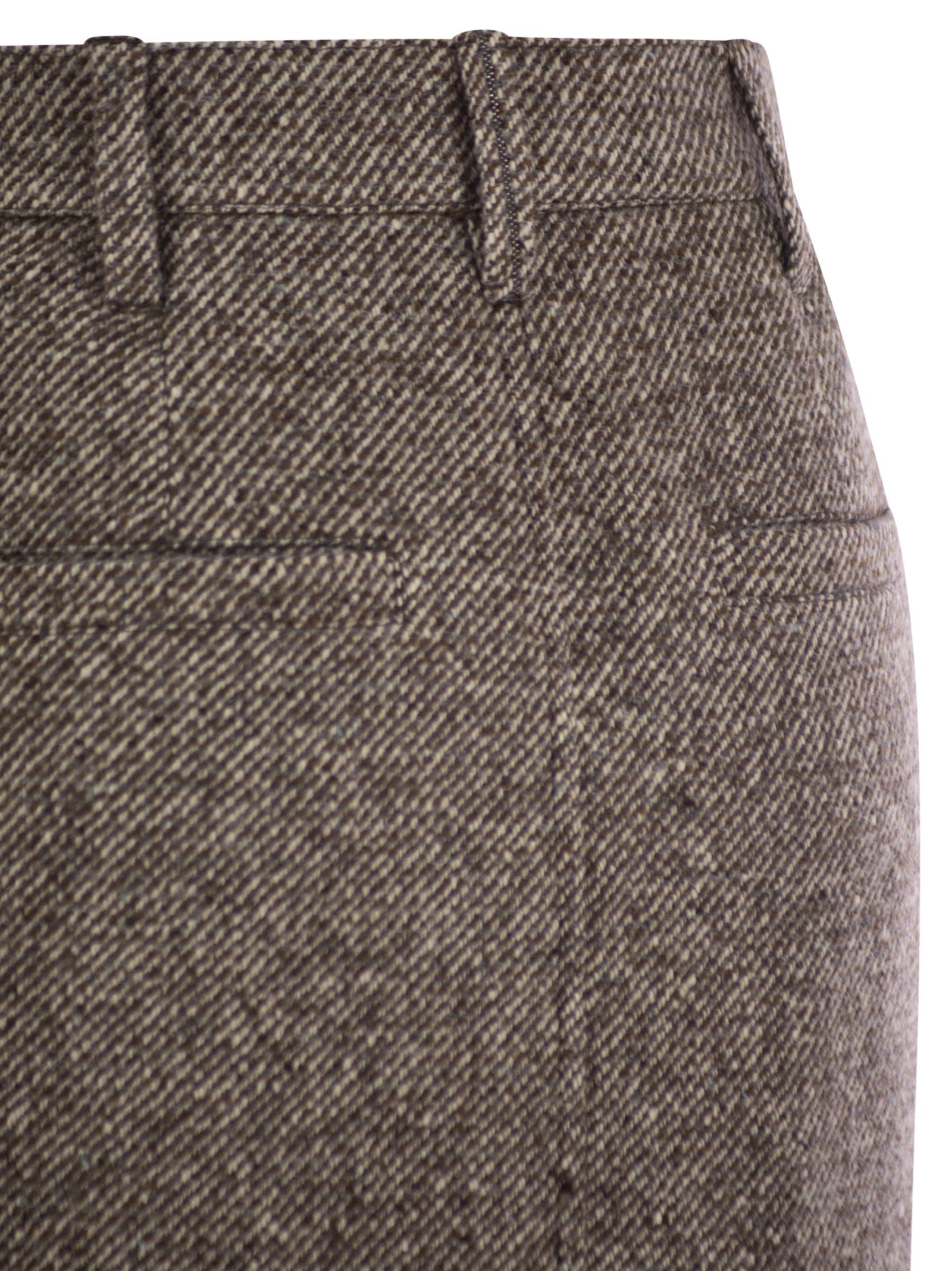 Brunello Cucinelli Women Sartorial Pencil Skirt In Diagonal Mélange Of Virgin Wool And Silk With Moniline Luosophy