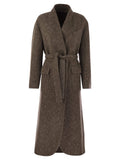 Brunello Cucinelli Women Wool And Cashmere Diagonal Mélange Coat With Belt And Necklace Luosophy