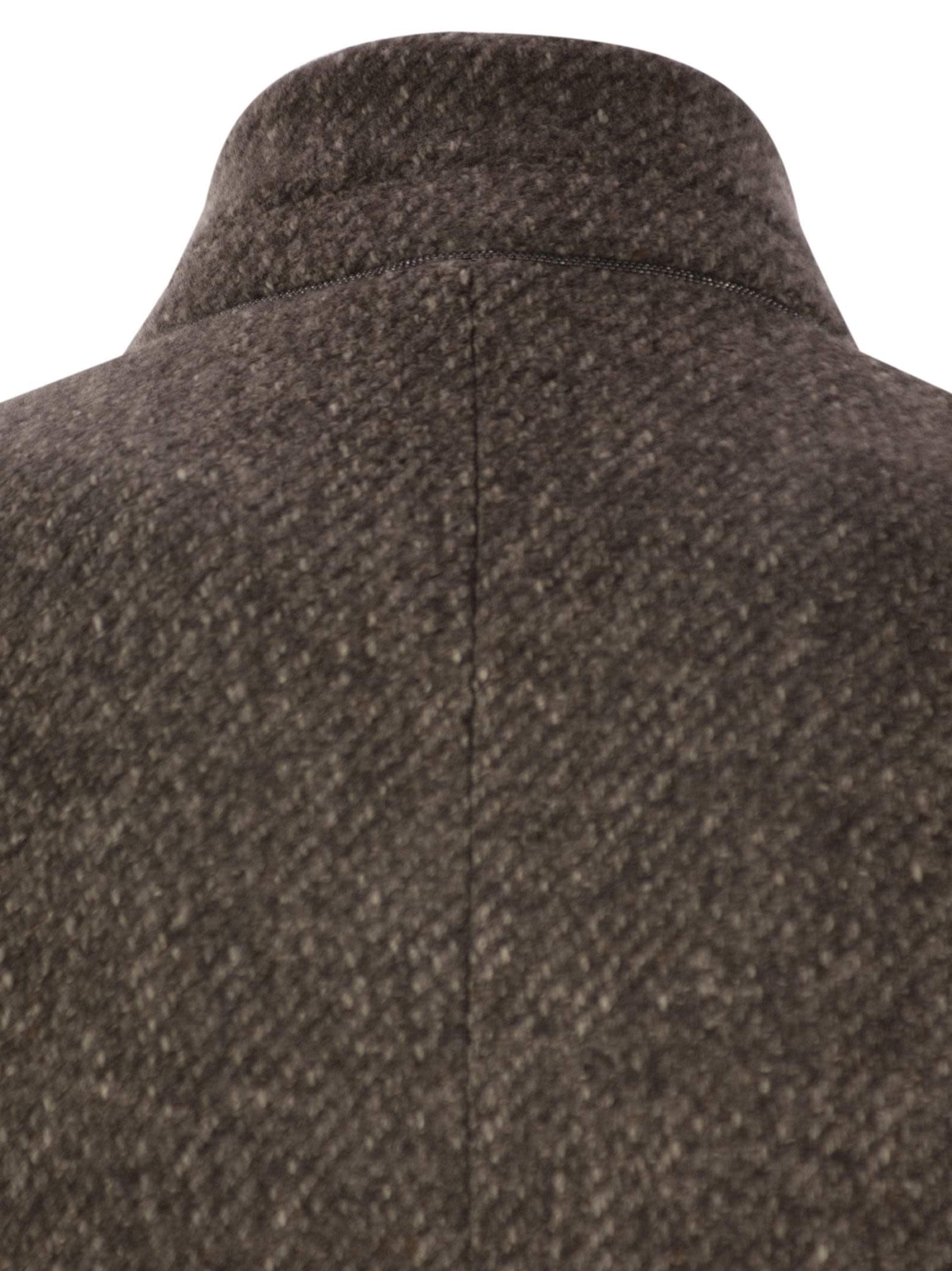 Brunello Cucinelli Women Wool And Cashmere Diagonal Mélange Coat With Belt And Necklace Luosophy
