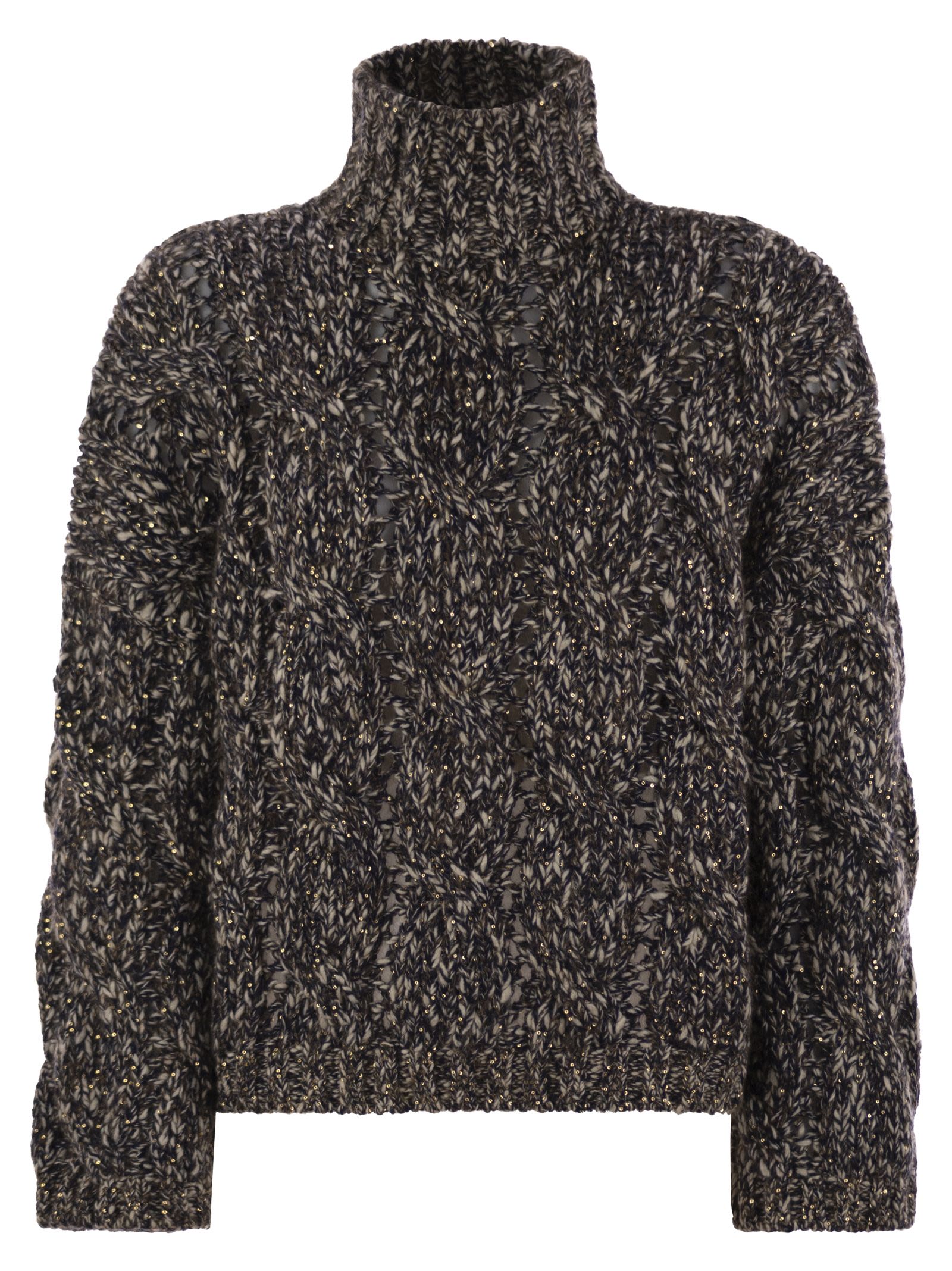 Brunello Cucinelli Women Soft Wool, Cashmere And Mohair Turtleneck Sweater With Braided Design Luosophy