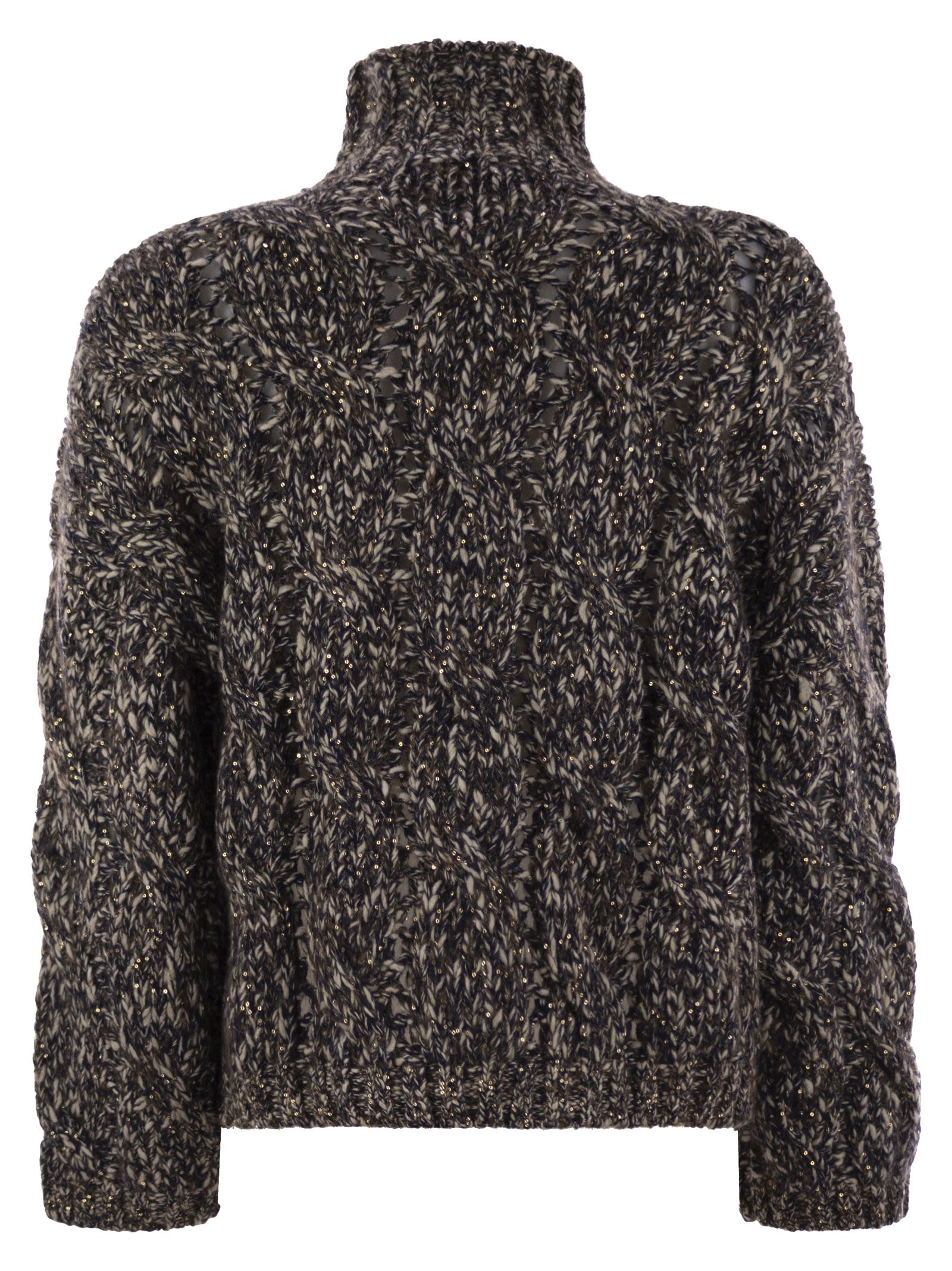 Brunello Cucinelli Women Soft Wool, Cashmere And Mohair Turtleneck Sweater With Braided Design Luosophy