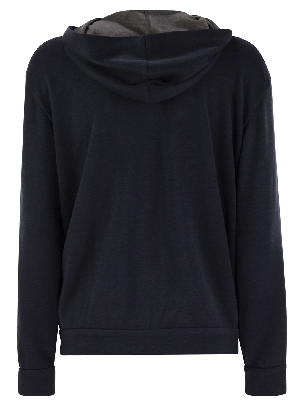 Brunello Cucinelli Women Cotton And Silk Interlock Hooded Topwear With Precious Stripe Luosophy
