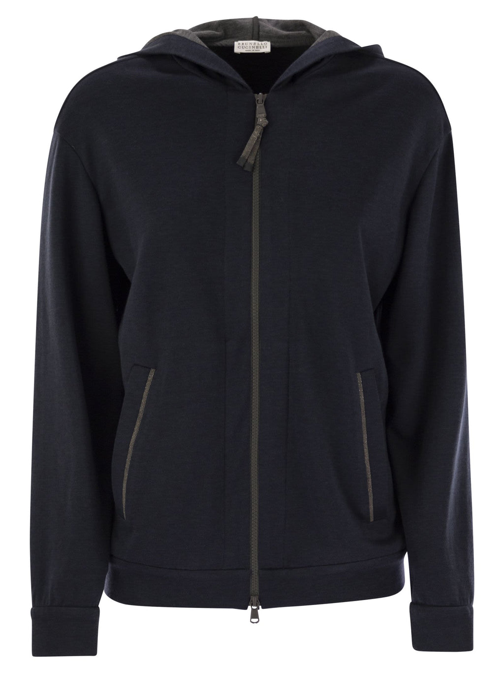 Brunello Cucinelli Women Cotton And Silk Interlock Hooded Topwear With Precious Stripe Luosophy
