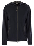 Brunello Cucinelli Women Cotton And Silk Interlock Hooded Topwear With Precious Stripe Luosophy