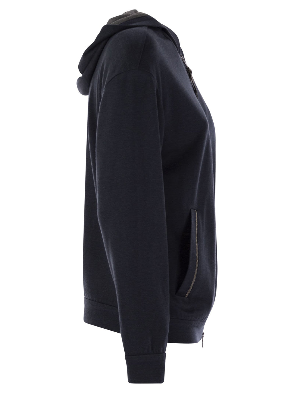 Brunello Cucinelli Women Cotton And Silk Interlock Hooded Topwear With Precious Stripe Luosophy