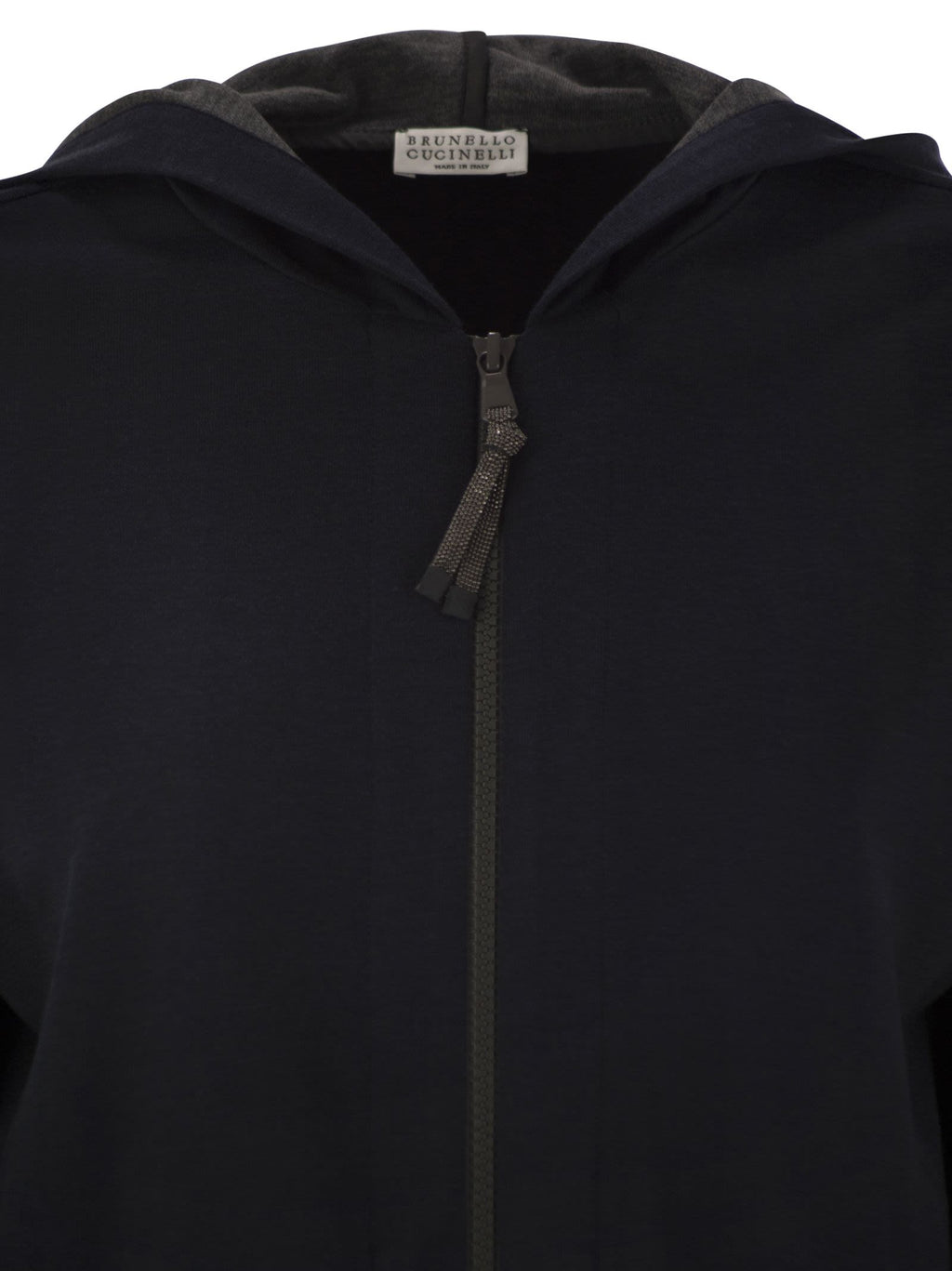 Brunello Cucinelli Women Cotton And Silk Interlock Hooded Topwear With Precious Stripe Luosophy