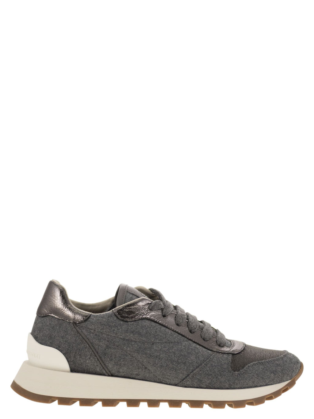 Brunello Cucinelli Women Runners In Virgin Wool Flannel And Lamé Calfskin With Precious Toe Luosophy