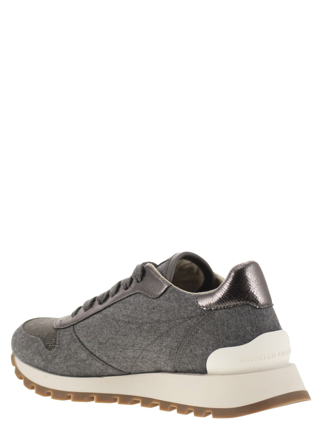 Brunello Cucinelli Women Runners In Virgin Wool Flannel And Lamé Calfskin With Precious Toe Luosophy