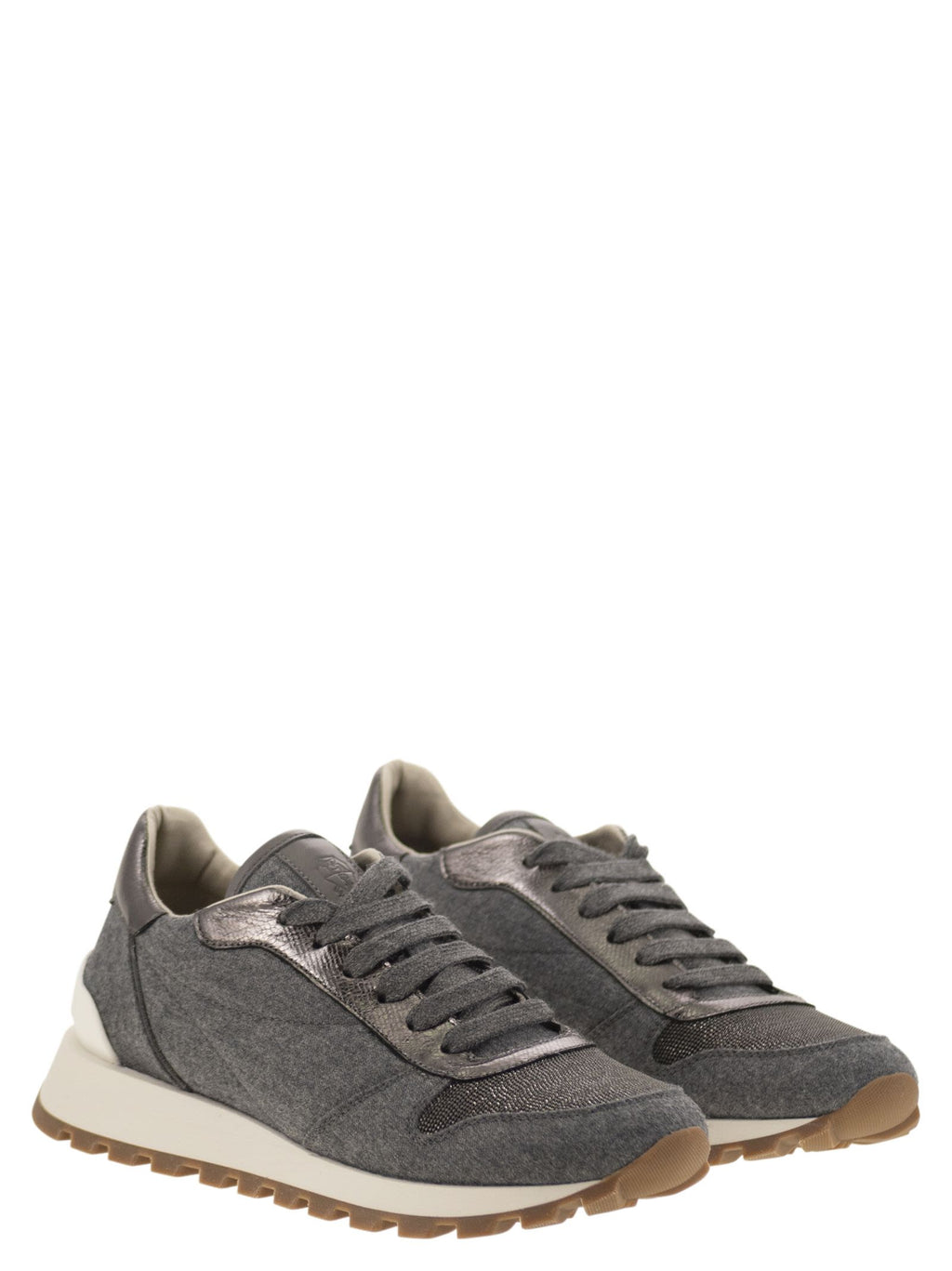 Brunello Cucinelli Women Runners In Virgin Wool Flannel And Lamé Calfskin With Precious Toe Luosophy
