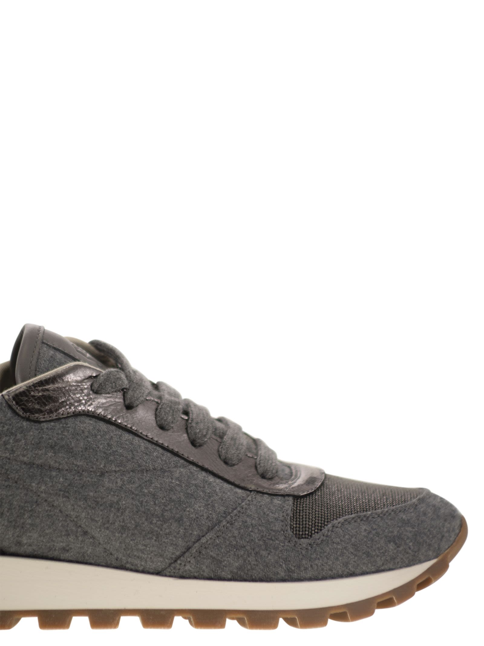 Brunello Cucinelli Women Runners In Virgin Wool Flannel And Lamé Calfskin With Precious Toe Luosophy