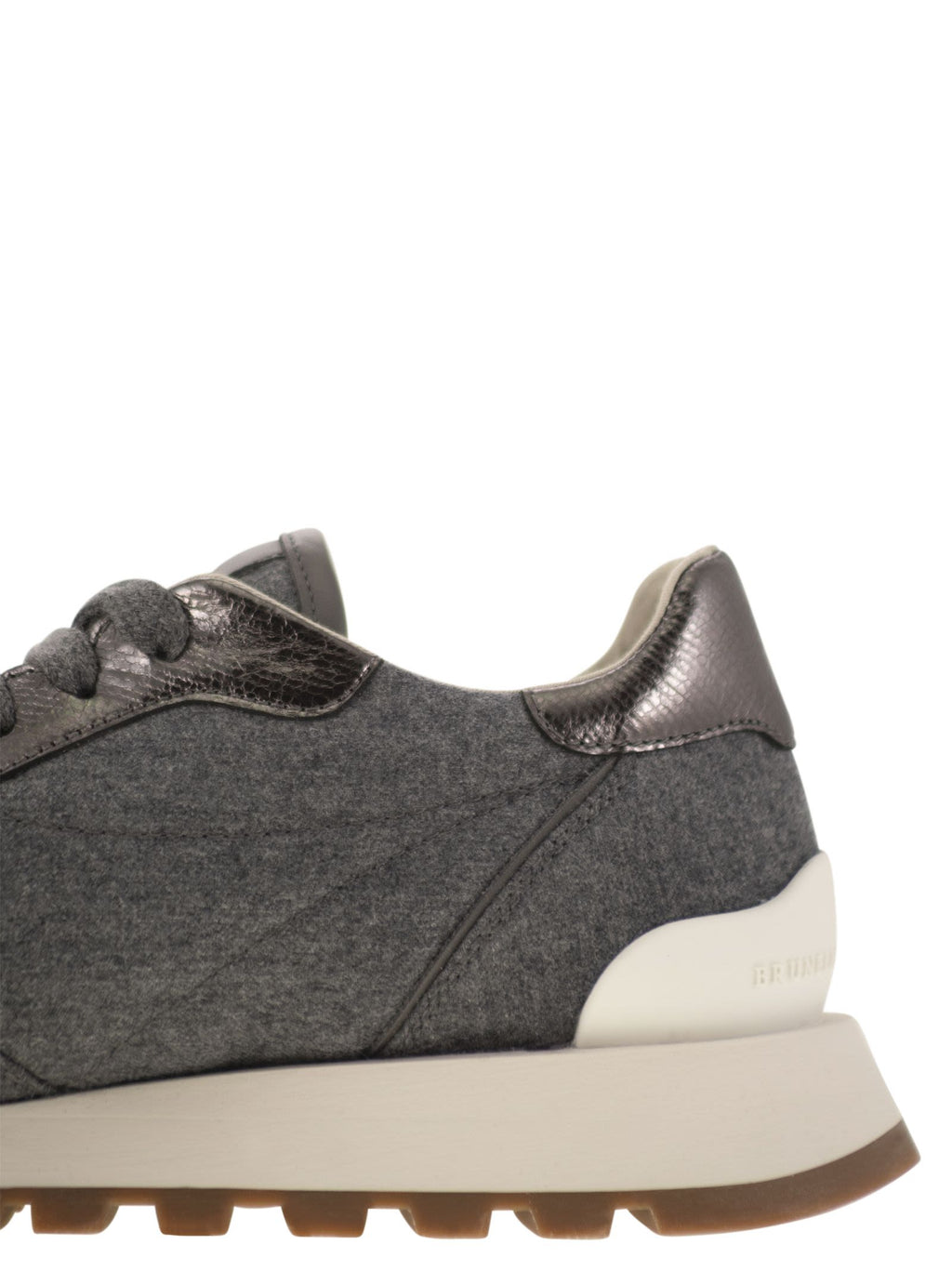 Brunello Cucinelli Women Runners In Virgin Wool Flannel And Lamé Calfskin With Precious Toe Luosophy