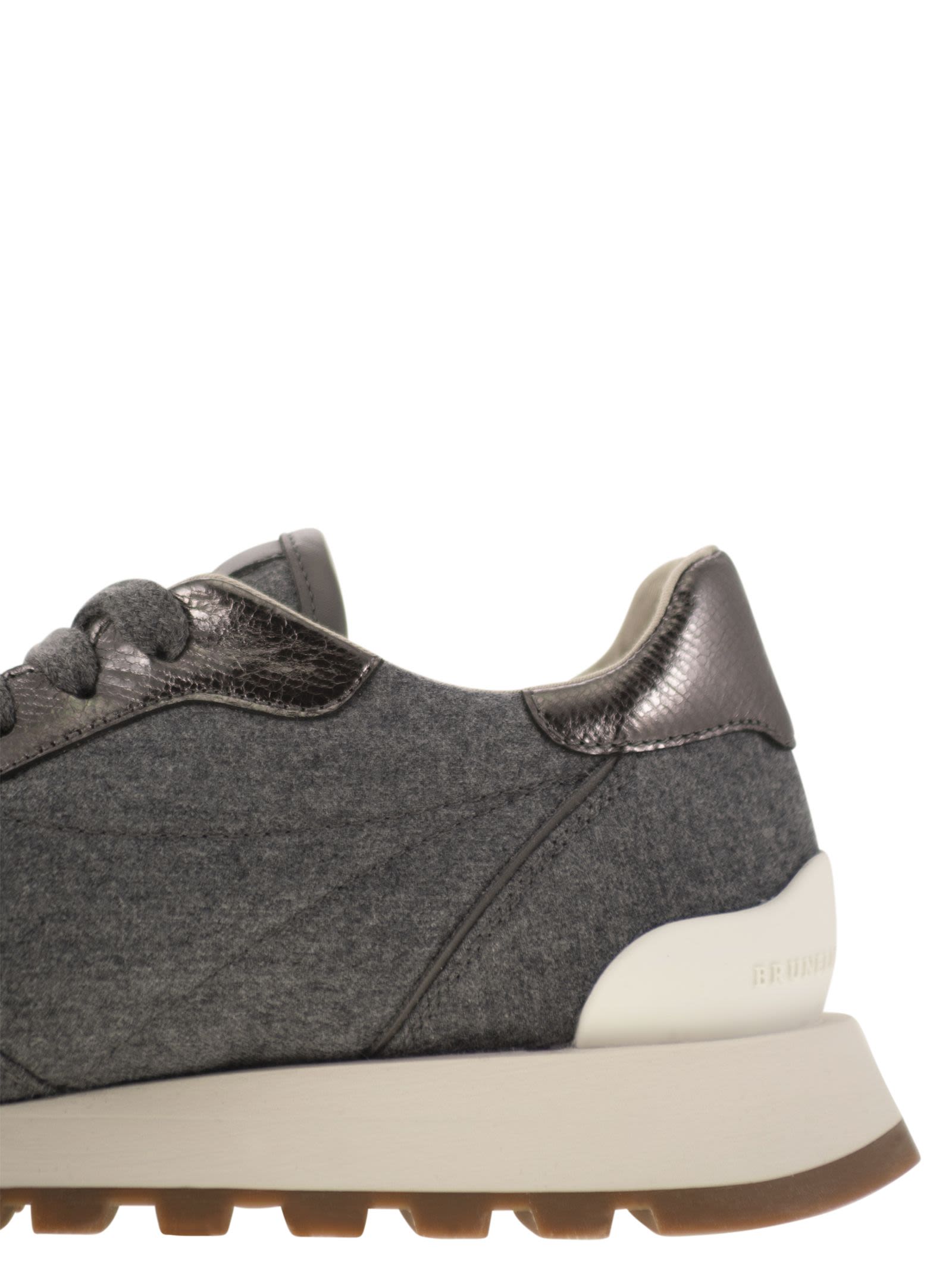 Brunello Cucinelli Women Runners In Virgin Wool Flannel And Lamé Calfskin With Precious Toe Luosophy