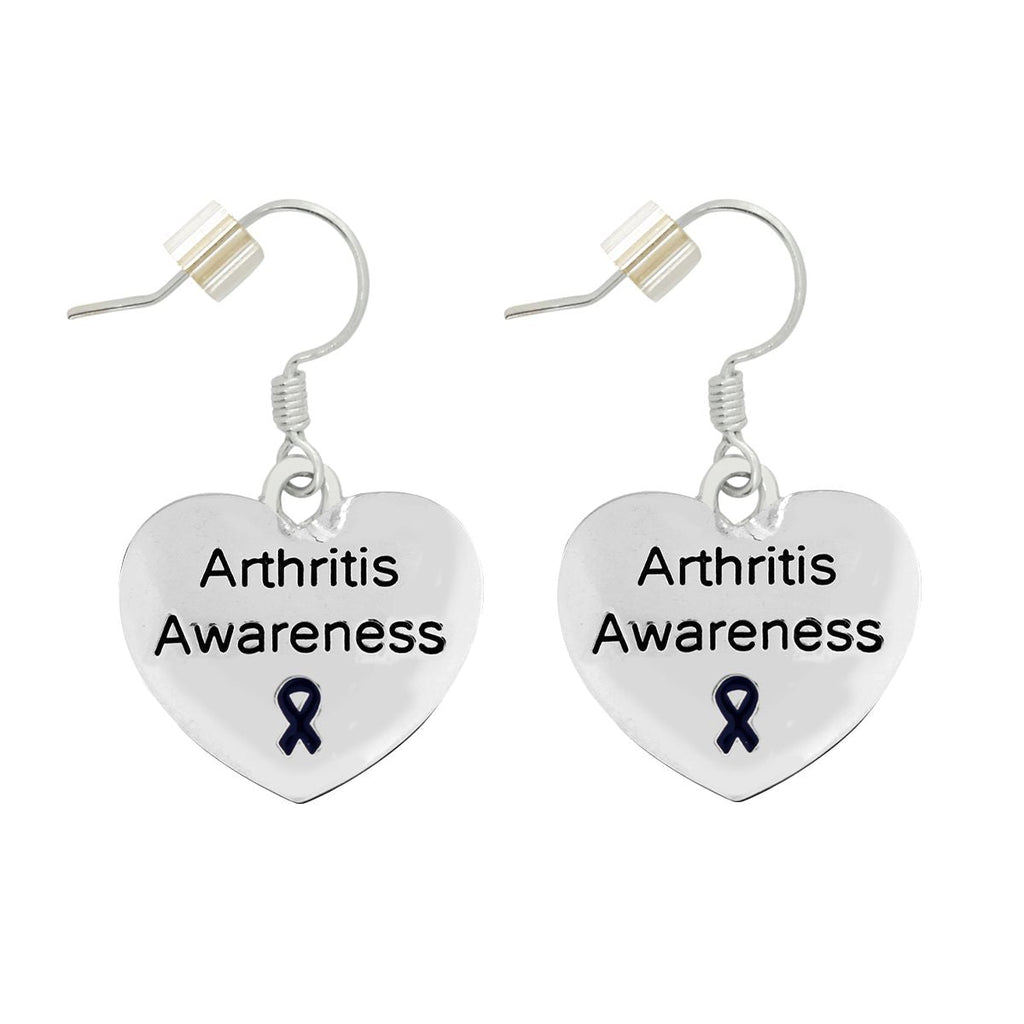 Arthritis Awareness Dark Blue Ribbon Heart Charm Earrings The Awareness Company