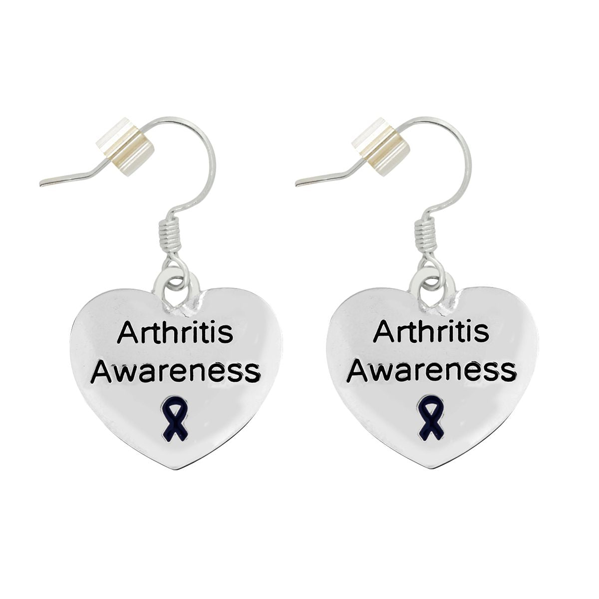 Arthritis Awareness Dark Blue Ribbon Heart Charm Earrings The Awareness Company