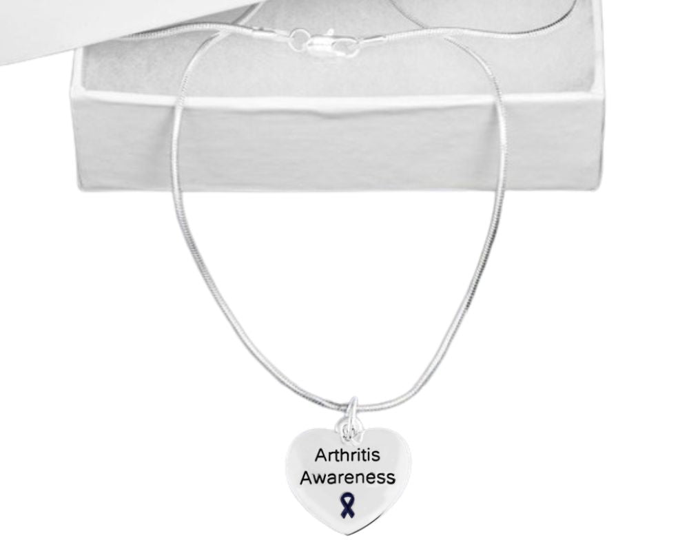 Arthritis Awareness Dark Blue Ribbon Heart Charm Necklaces The Awareness Company