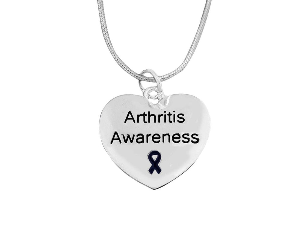 Arthritis Awareness Dark Blue Ribbon Heart Charm Necklaces The Awareness Company