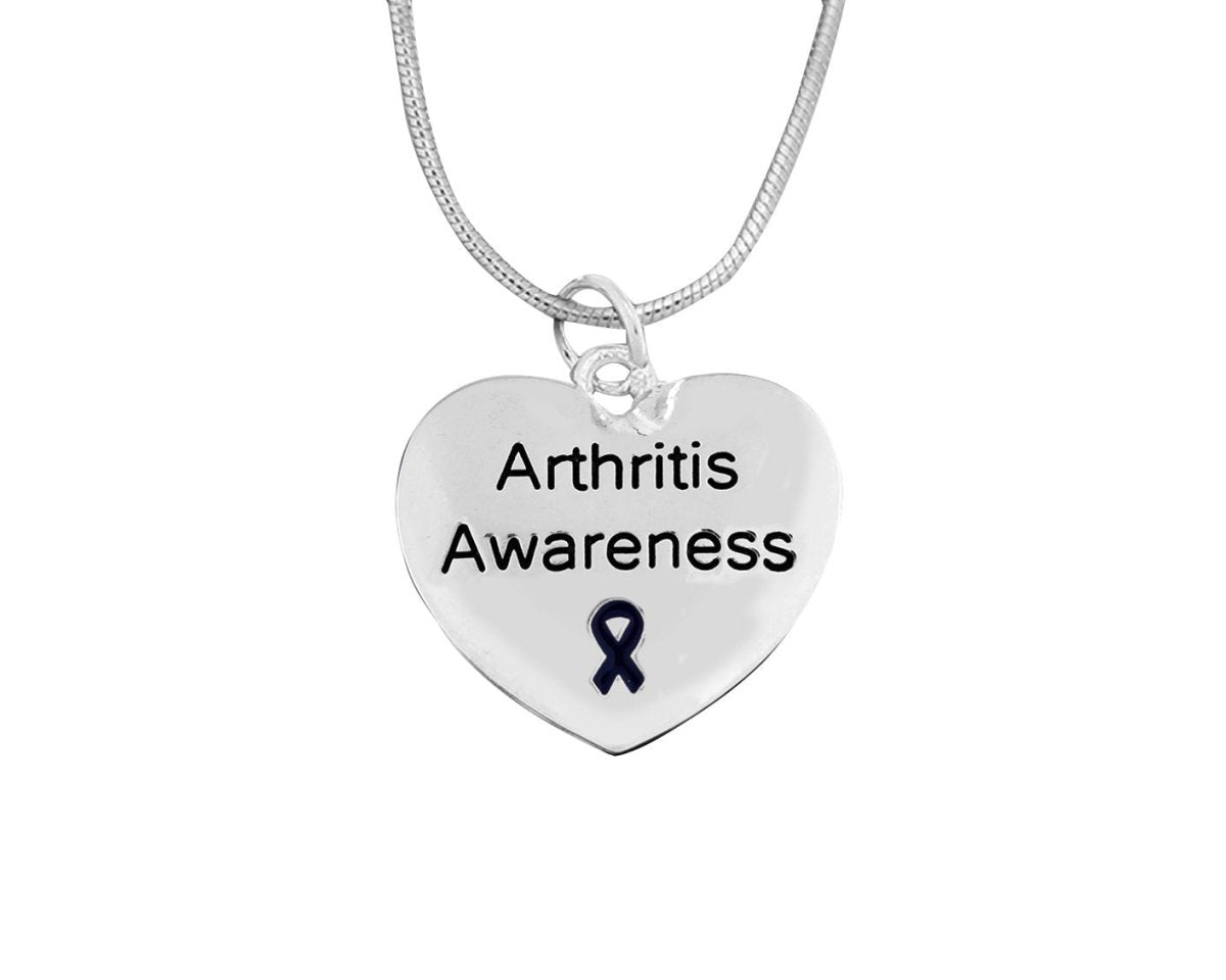Arthritis Awareness Dark Blue Ribbon Heart Charm Necklaces The Awareness Company