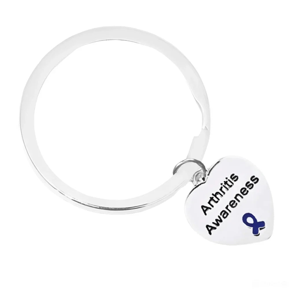 Arthritis Awareness Dark Blue Ribbon Heart Charm Split Style Key Chains The Awareness Company