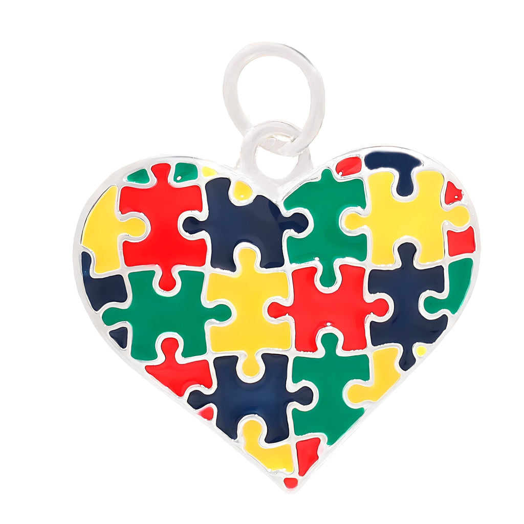 Autism Colored Puzzle Piece Heart Charms The Awareness Company