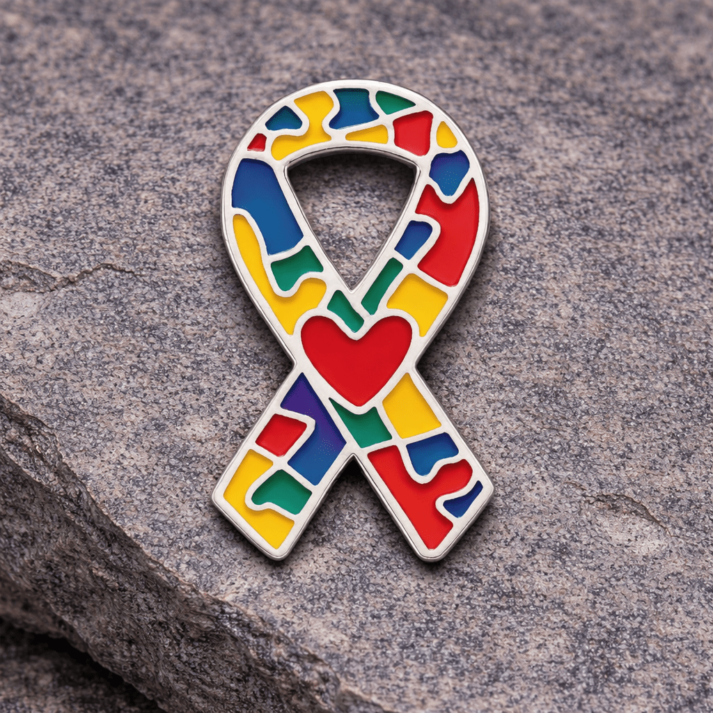 Autism Puzzle Ribbon with Heart Pins The Awareness Company