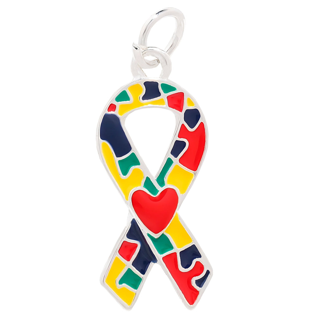 Autism Ribbon with Heart Charms The Awareness Company